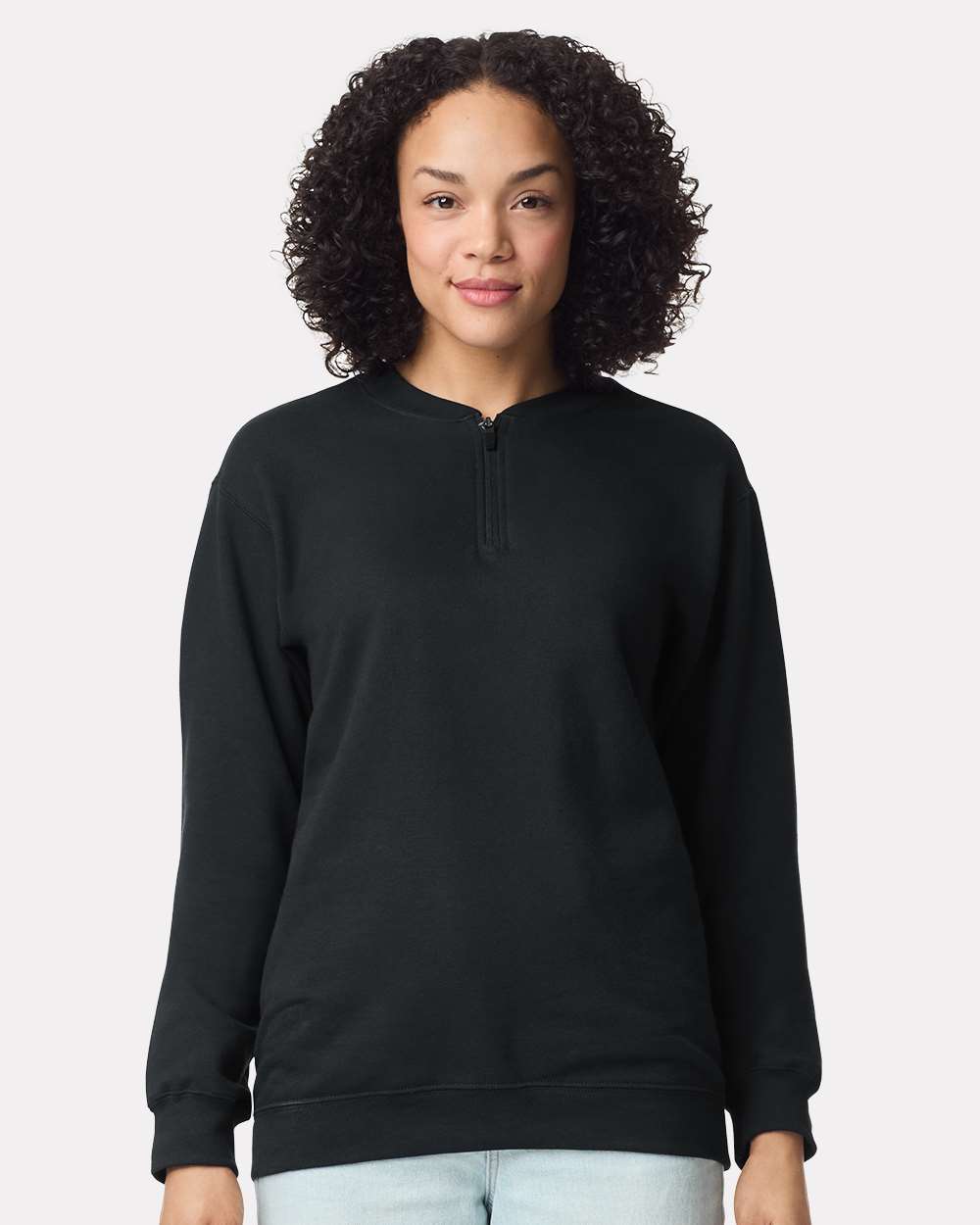 Unisex Softstyle Midweight 1/4 Zip Sweatshirt Black - model front