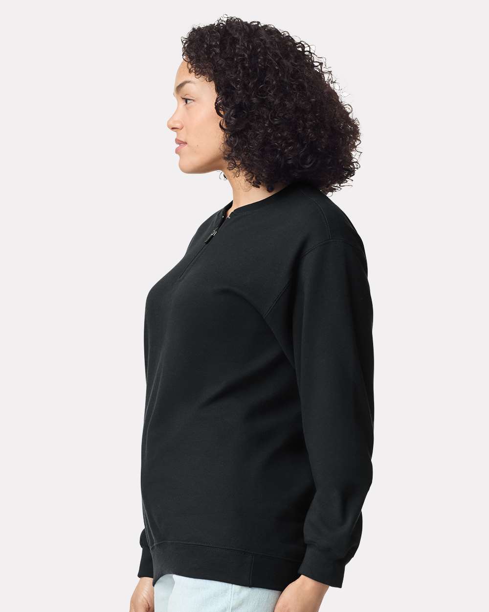 Unisex Softstyle Midweight 1/4 Zip Sweatshirt Black - model side