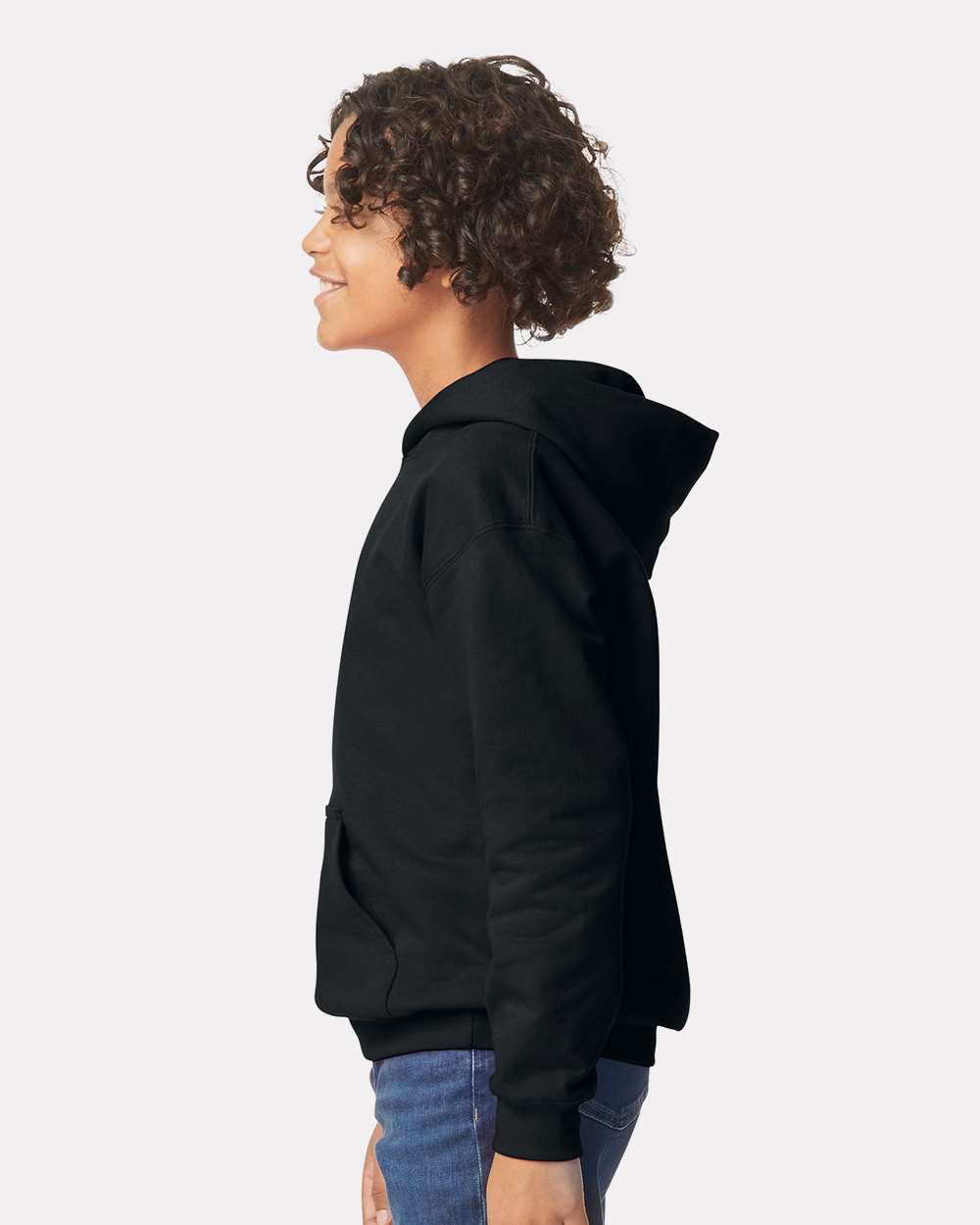 Youth Softstyle Midweight Hooded Sweatshirt Black - model side