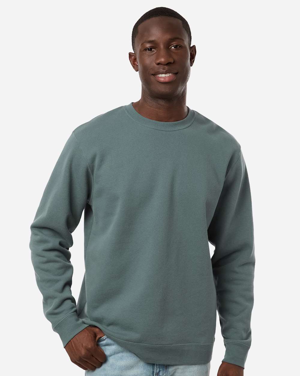 Unisex Midweight Crewneck Sweatshirt Alpine Green - model front