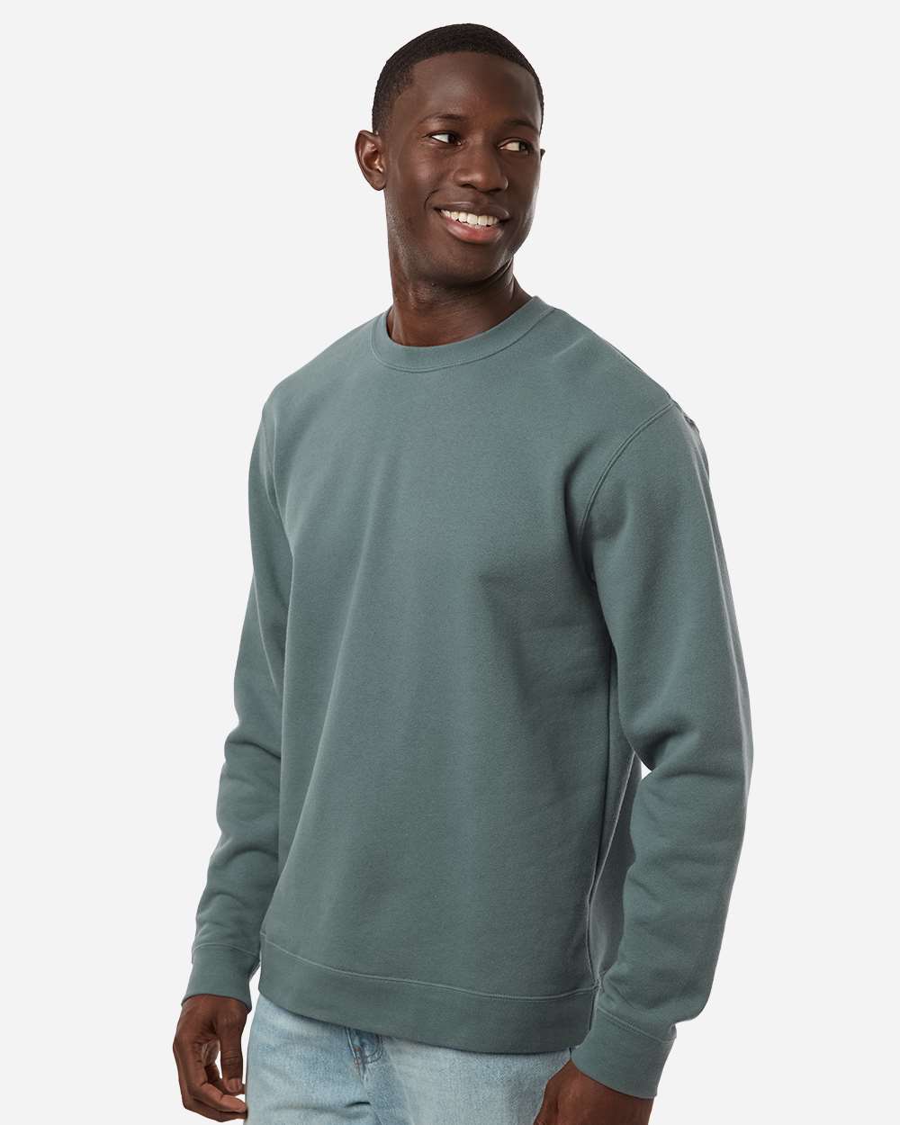 Unisex Midweight Crewneck Sweatshirt Alpine Green - model side