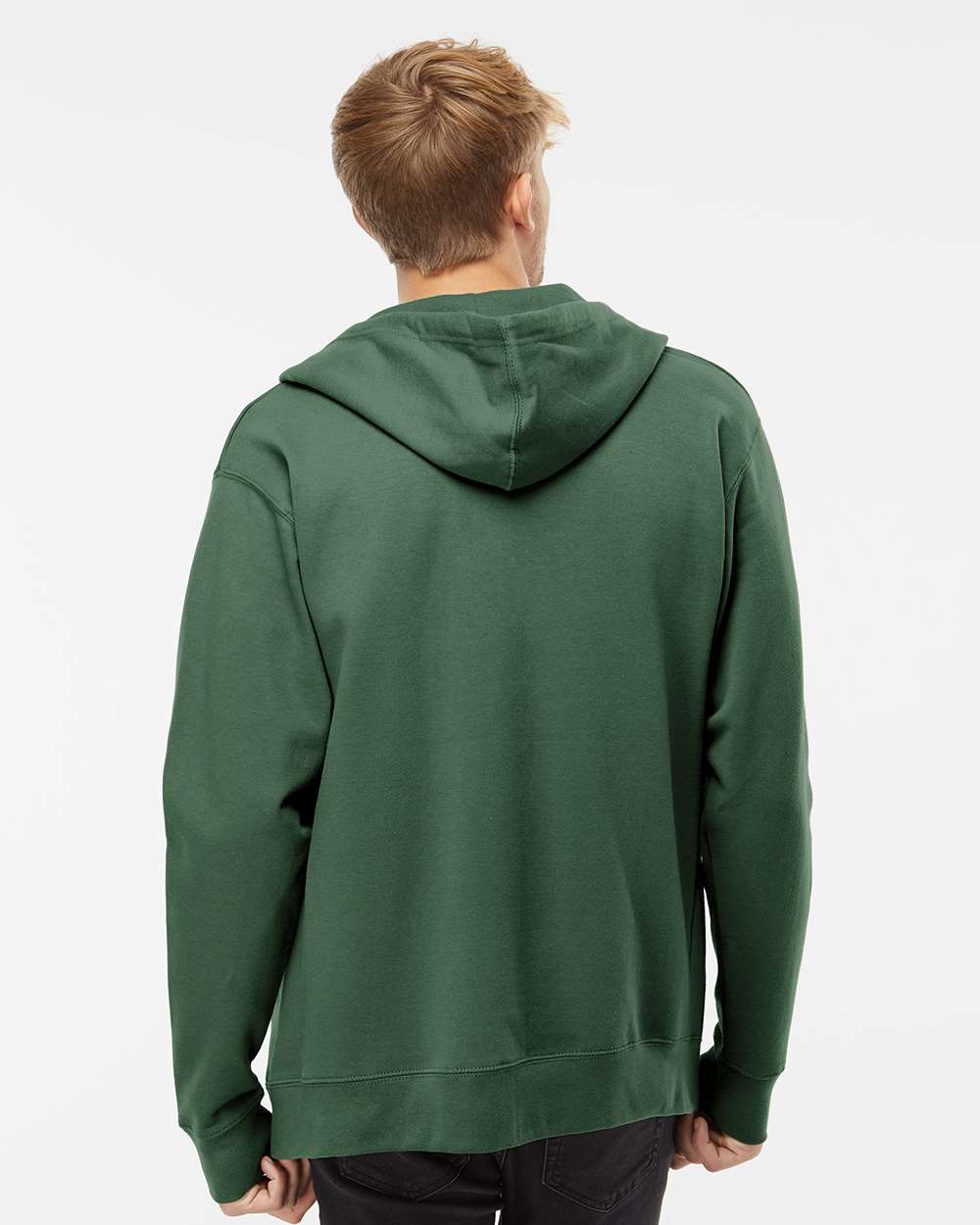 Unisex Midweight Full-Zip Hooded Sweatshirt Alpine Green - model back