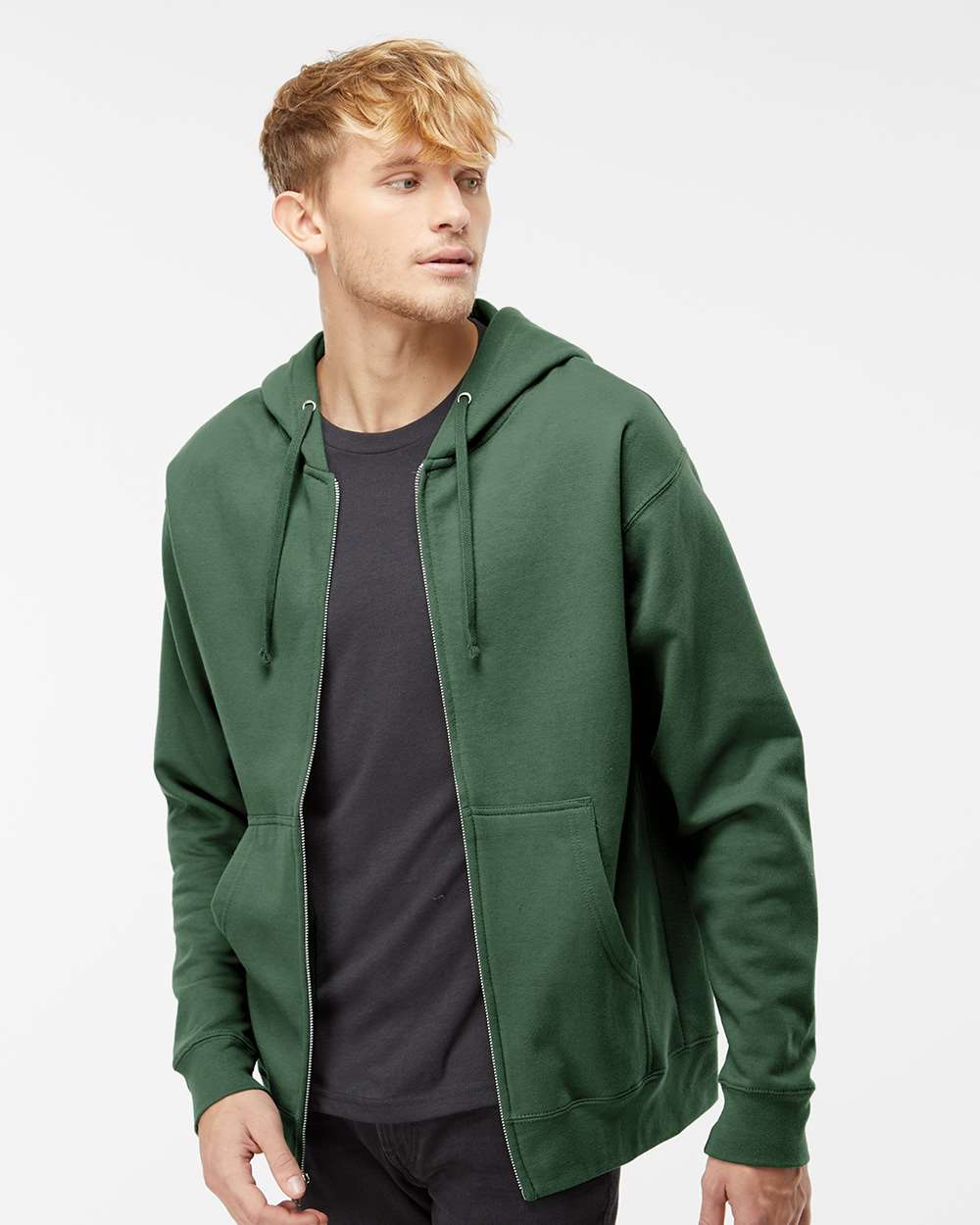 Unisex Midweight Full-Zip Hooded Sweatshirt Alpine Green - model front