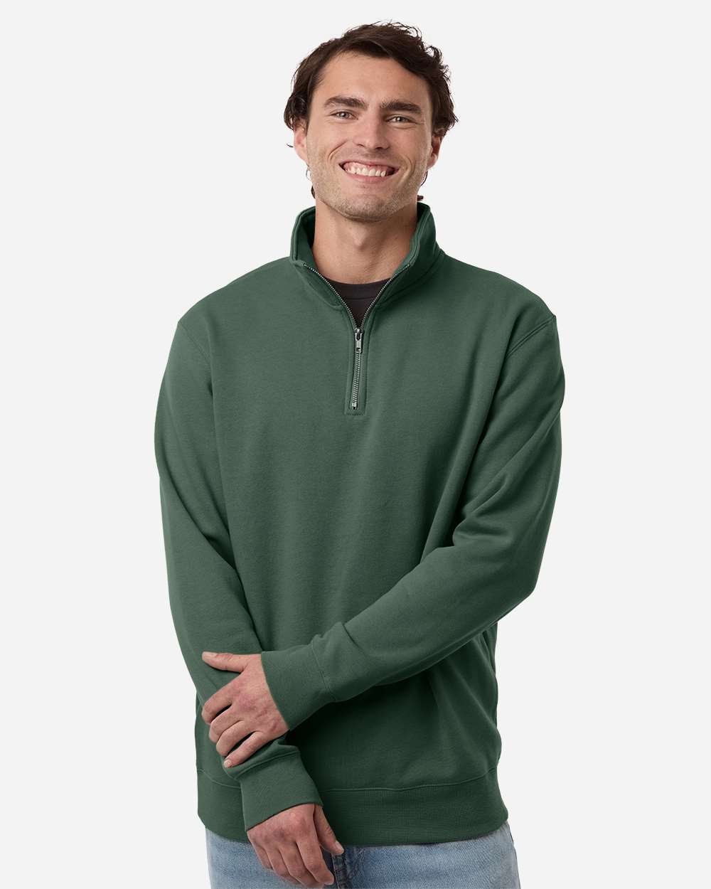 Unisex Midweight Quarter-Zip Pullover Alpine Green - model front