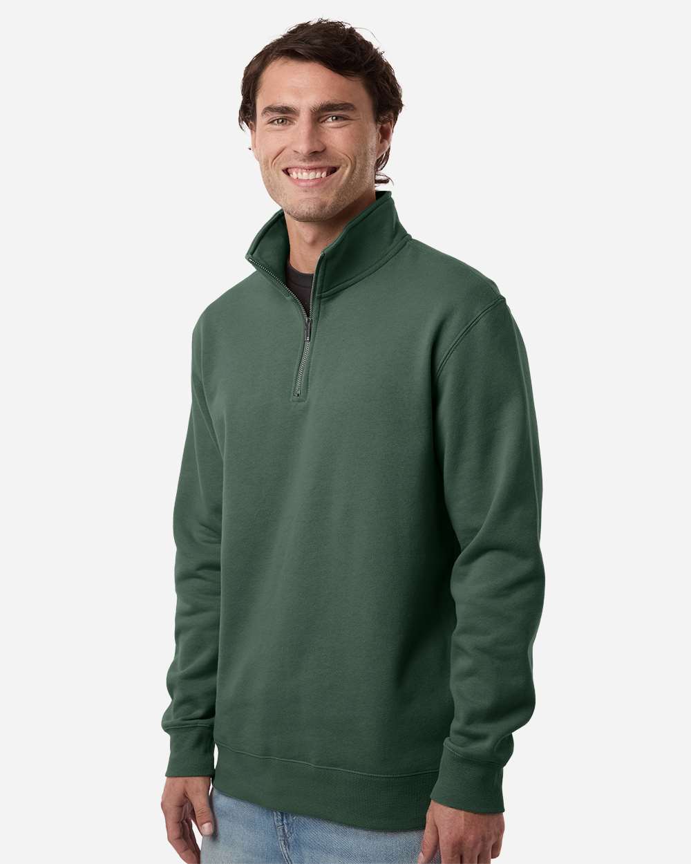 Unisex Midweight Quarter-Zip Pullover Alpine Green - model side